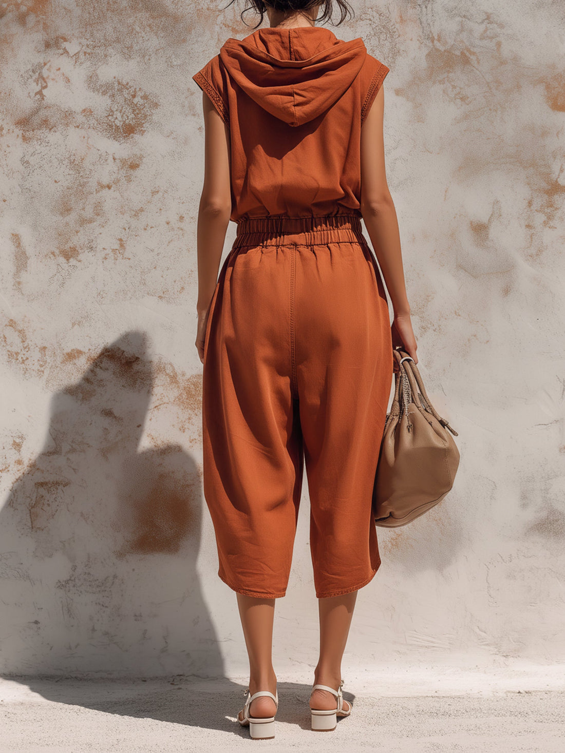 Hooded Sleeveless Utility Knee-Length Jumpsuit