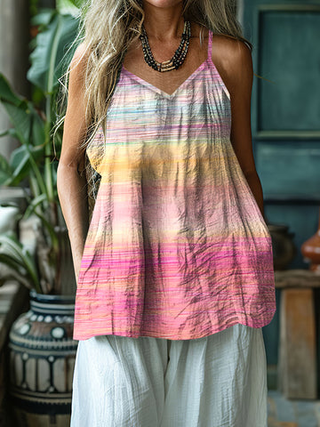 Women's Retro Cancer Awareness Ribbon Art Gradient Style Linen Art Linen And Cotton Camisole