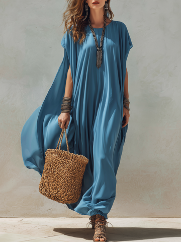 Bohemian Lake Blue Flowing Long Dress