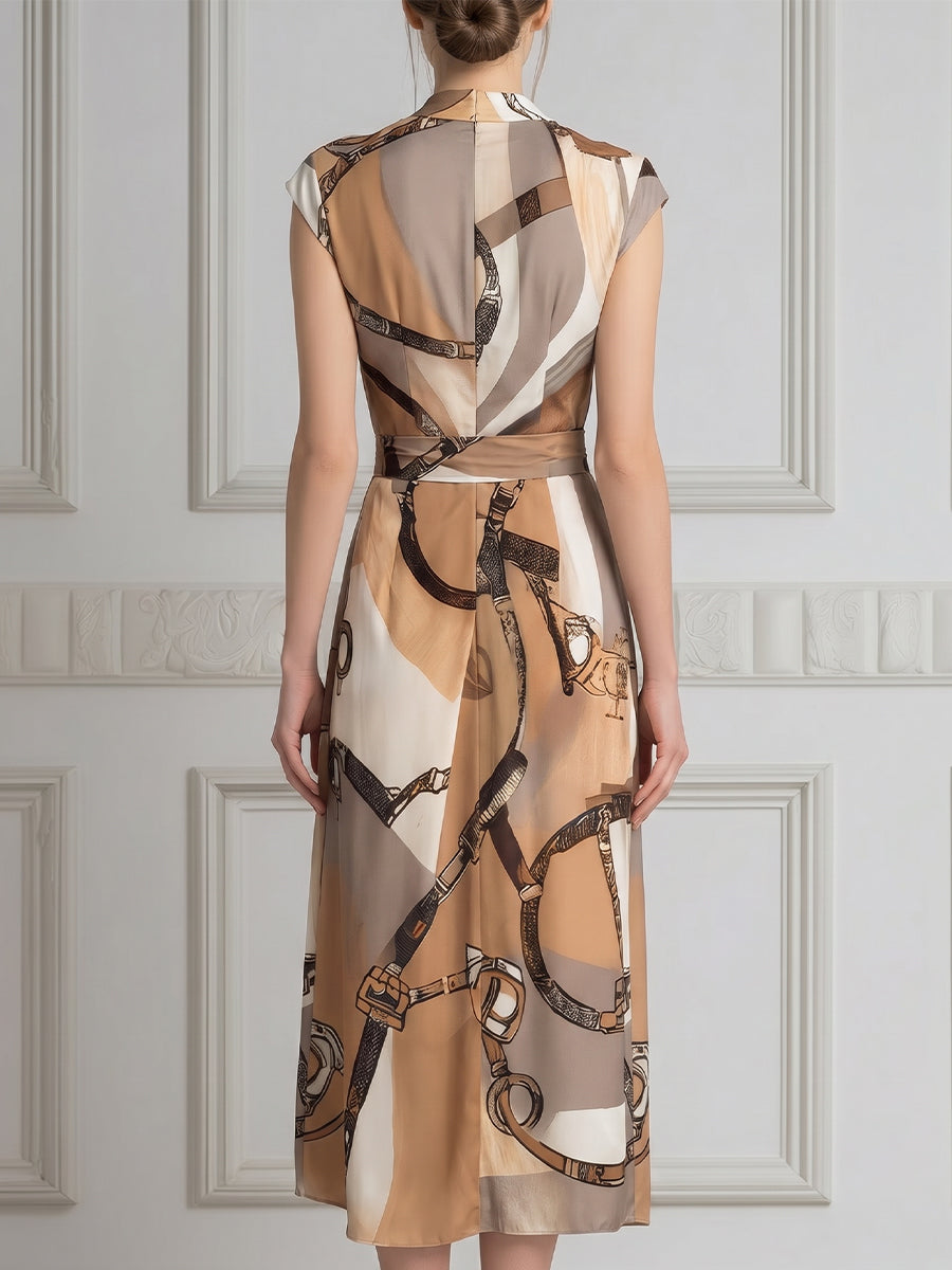 Printed Wrap Style Asymmetric Midi Dress