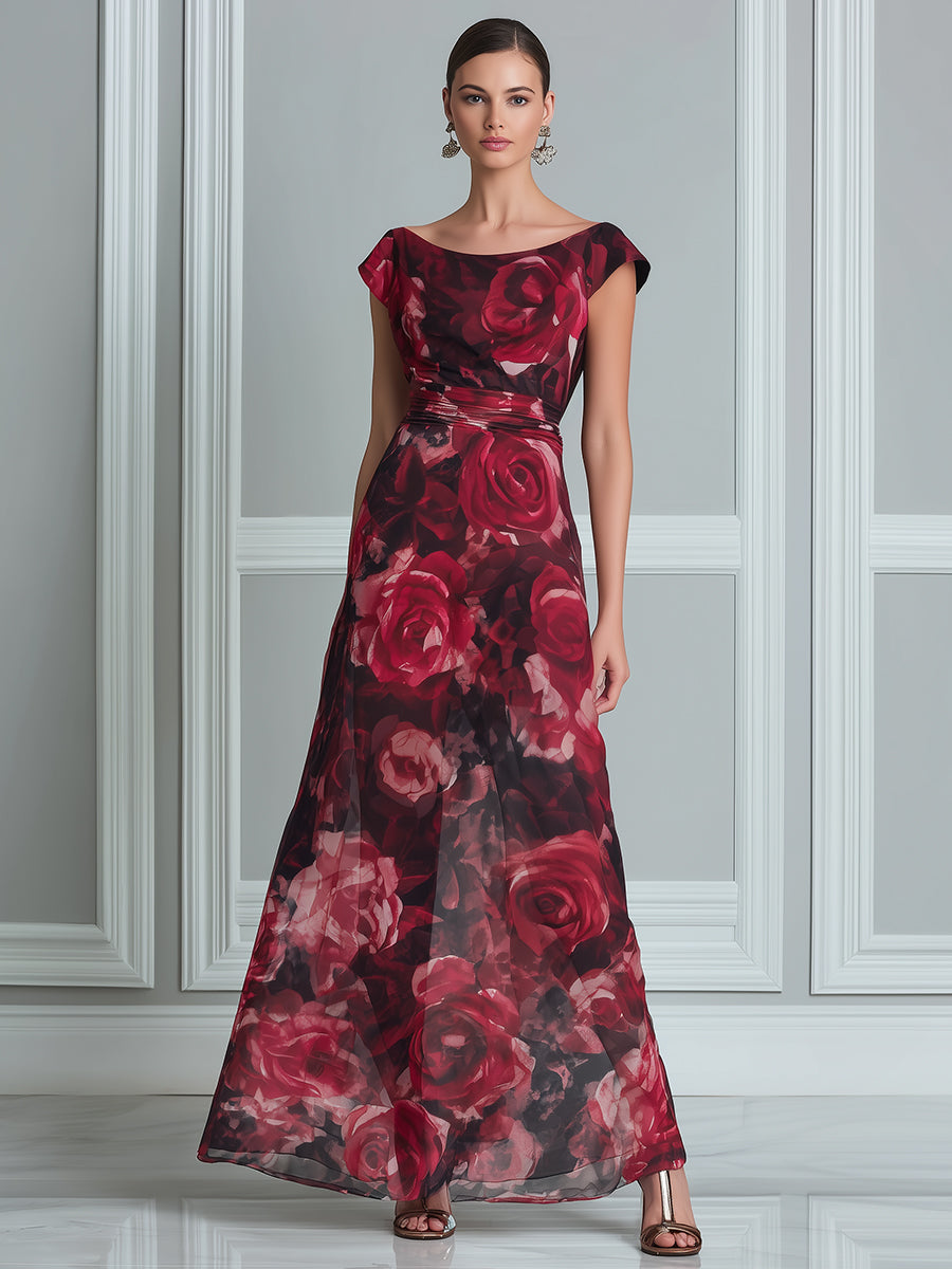 Romantic Floral Chiffon A-Line Dress