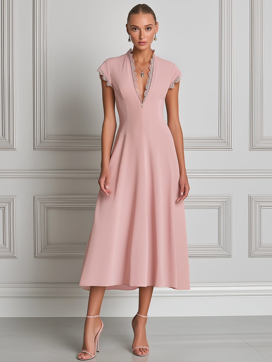 Timeless Grace Lace-Trimmed Midi Dress