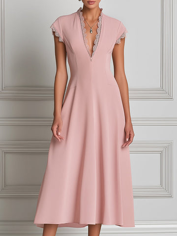 Timeless Grace Lace-Trimmed Midi Dress