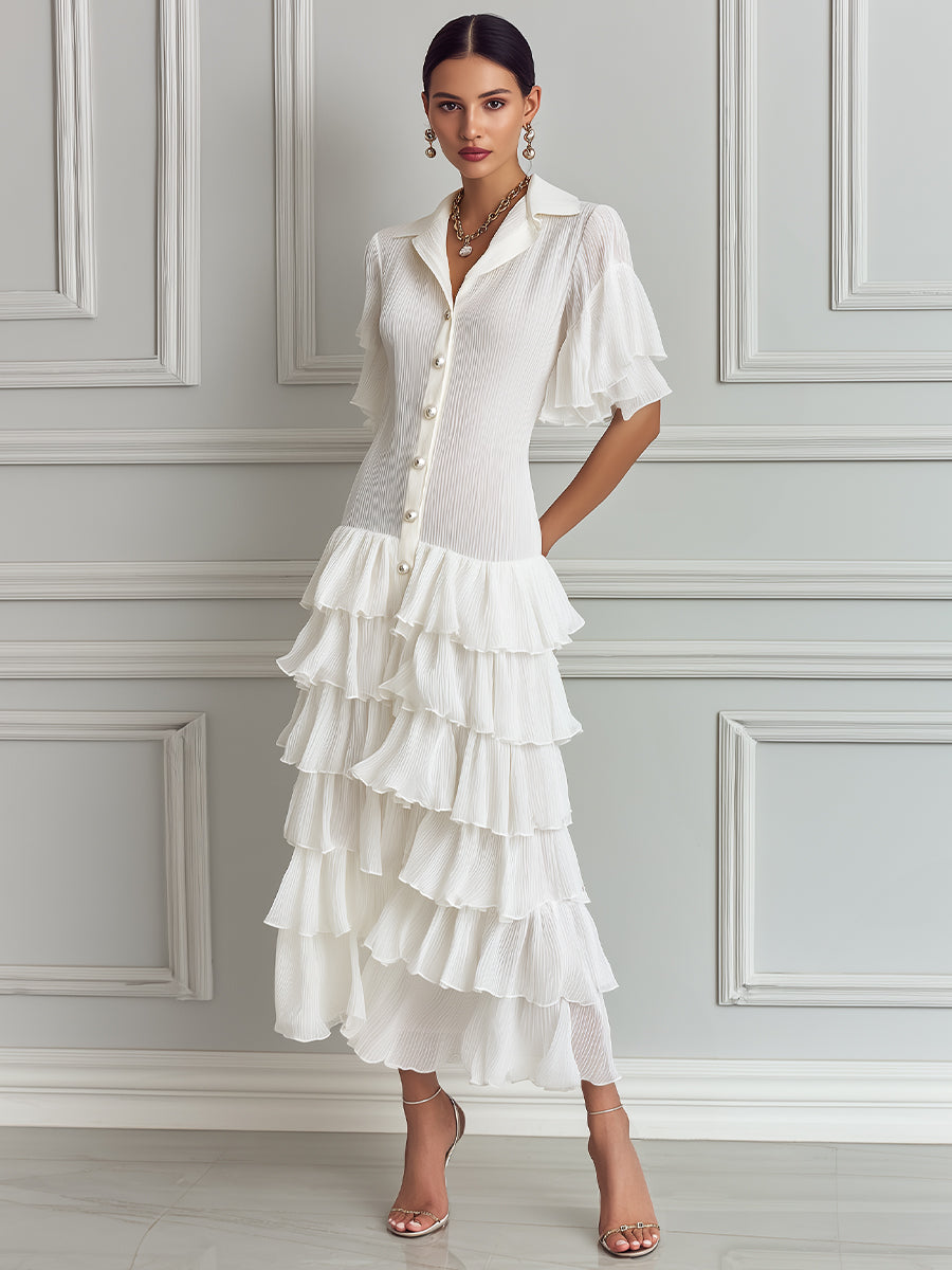 Elegant Tiered Maxi Shirt Dress