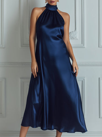 Elegant Satin Halter Neck Maxi Dress