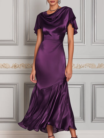 Elegant Satin Draped Mermaid Midi Dress