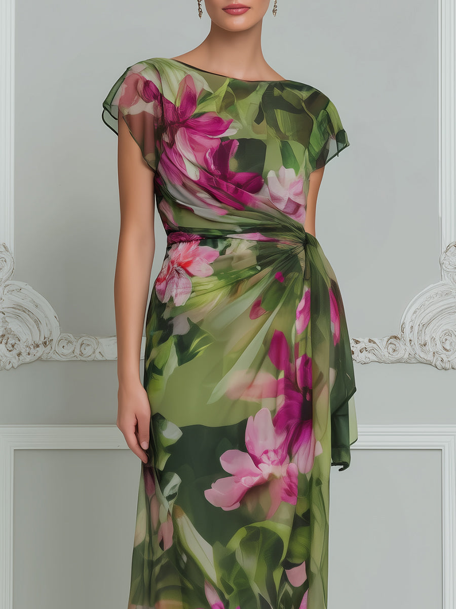 Elegant Watercolor Floral Sheer Maxi Dress