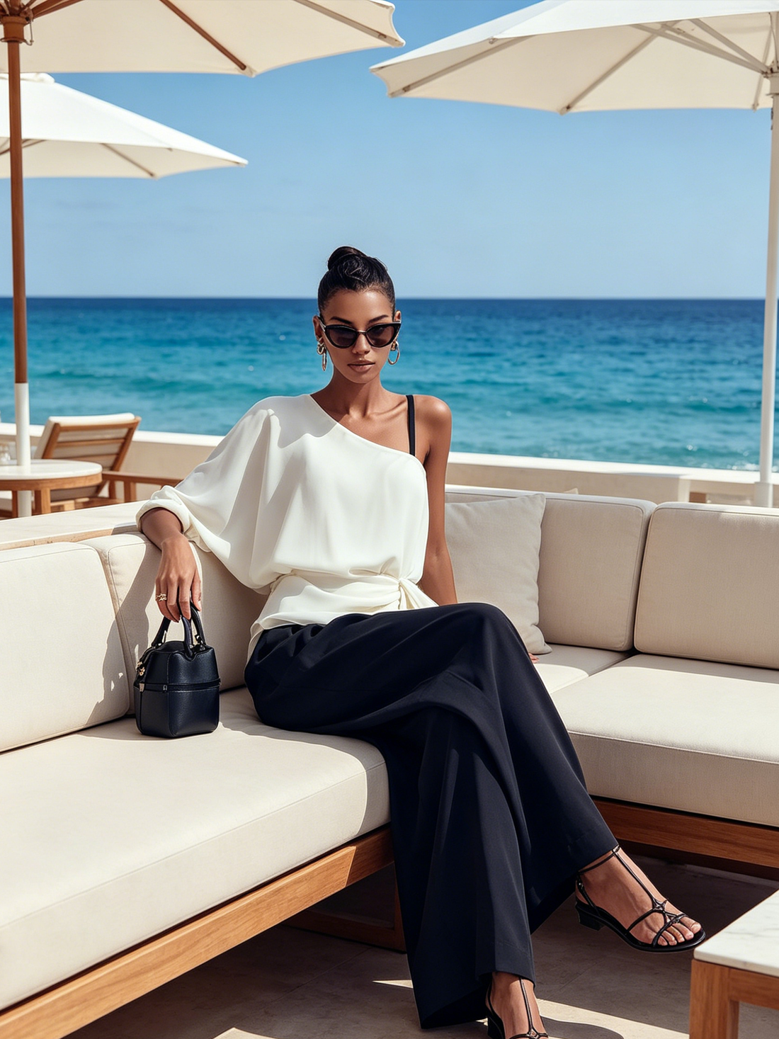 Asymmetric One-Shoulder Tie-Waist Top & Wide-Leg Trousers Co-Ord Set