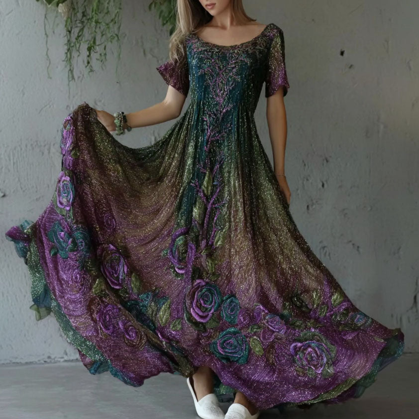Women's Retro Exquisite Sparkling Floral Embroidered Casual Cotton Linen Dress
