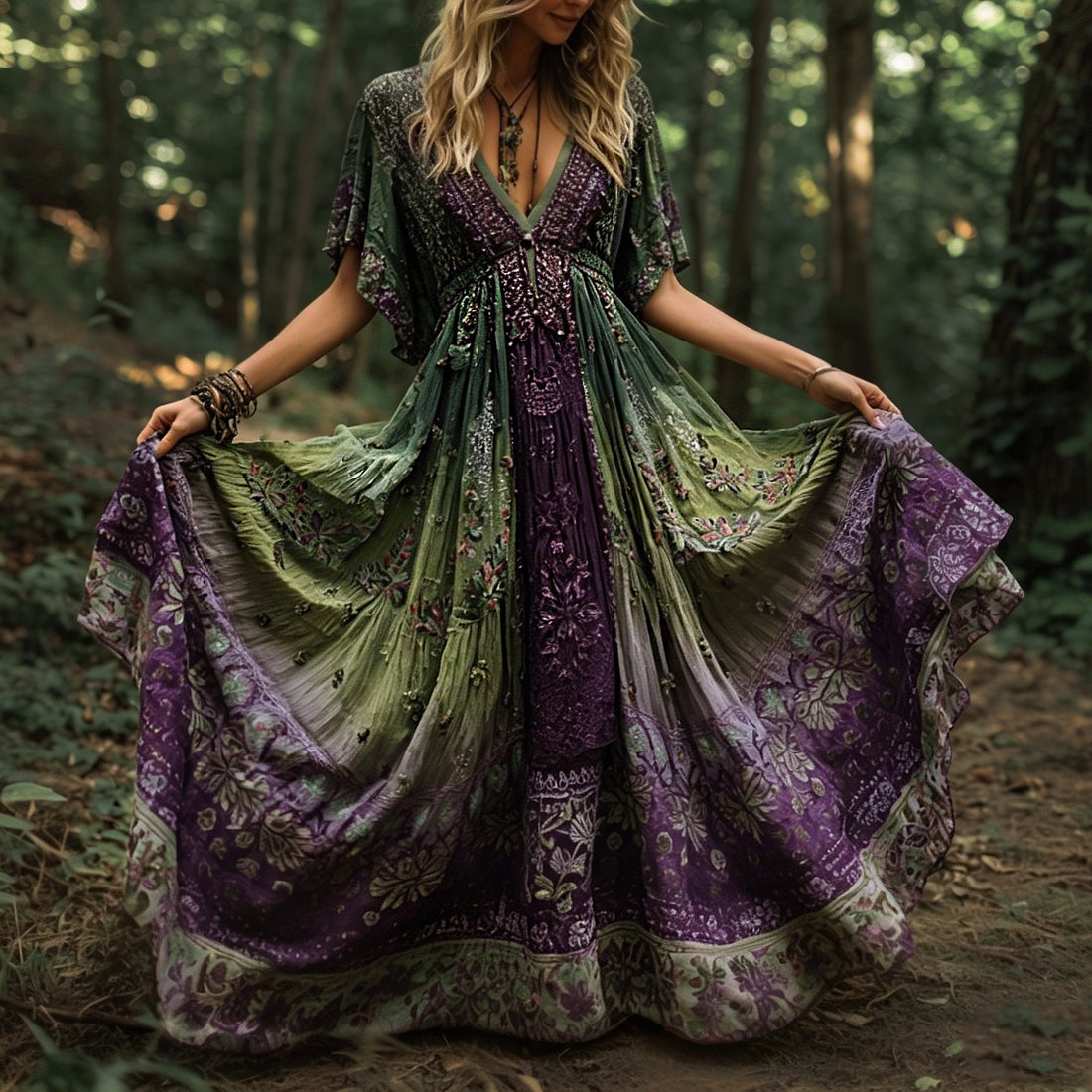 Women's Retro Bohemian Floral Print Dress