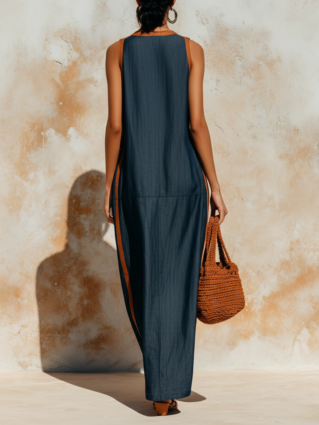 Tencel Denim Contrast Trim Sleeveless Maxi Dress
