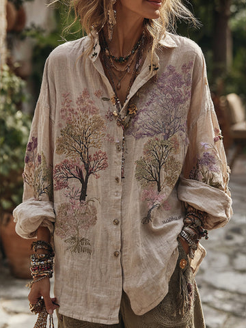 Women's Floral Art Button Down Comfy Shirt