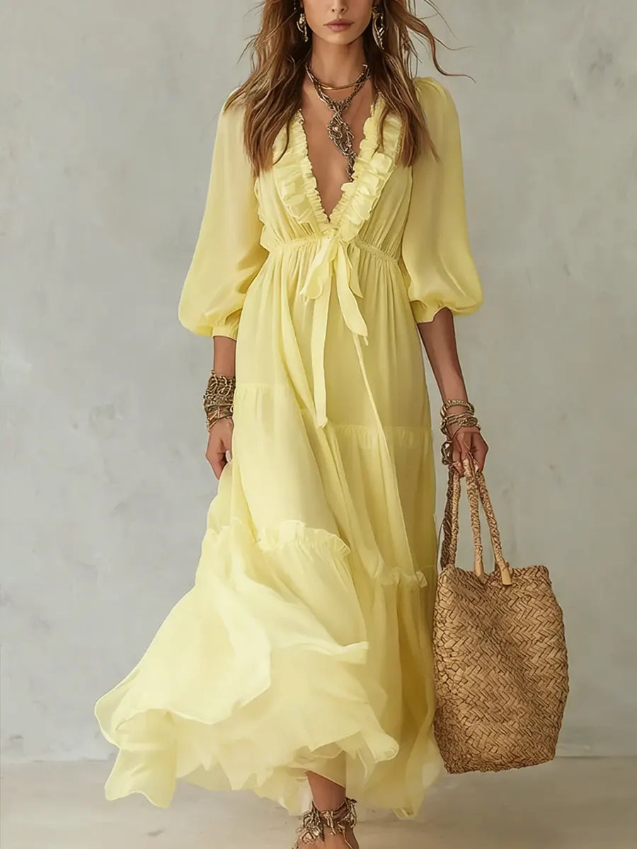 Women's V-neck Lace Trim Dress