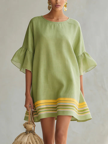 Loose-fit Casual Linen And Cotton Dress