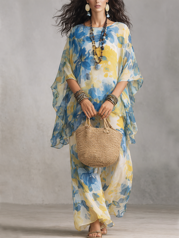 Elegant Watercolor Floral Tulle Set