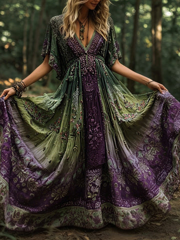 Women's Retro Bohemian Floral Print Dress