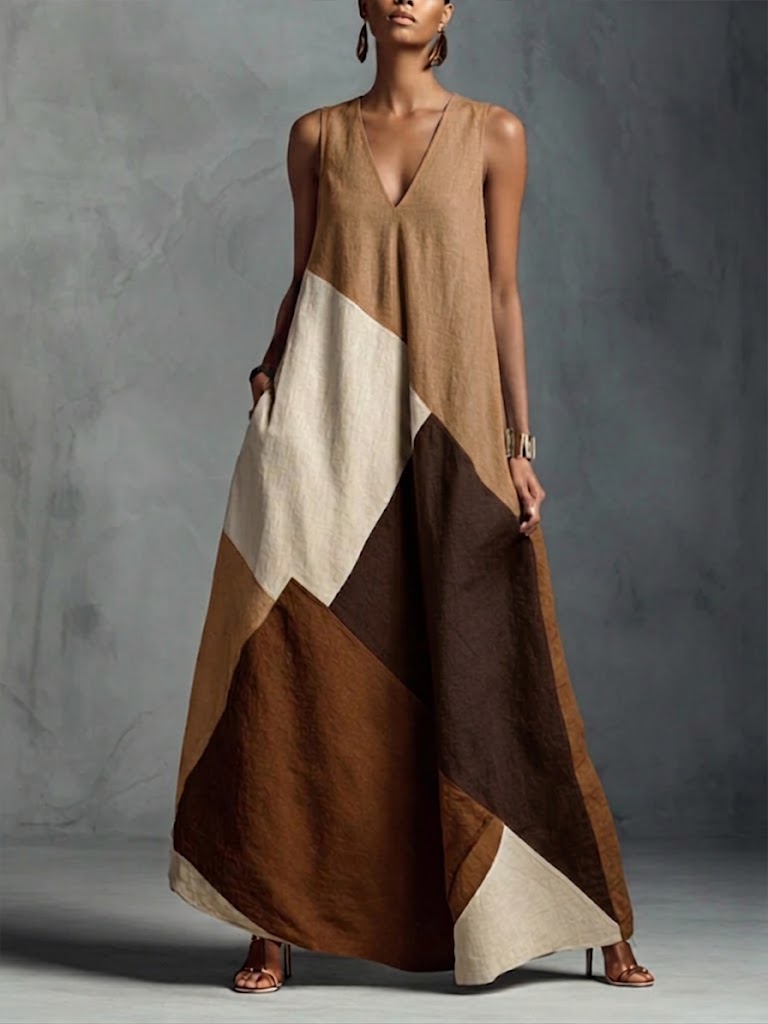 Casual & Stylish Color-block Sleeveless Maxi Dress