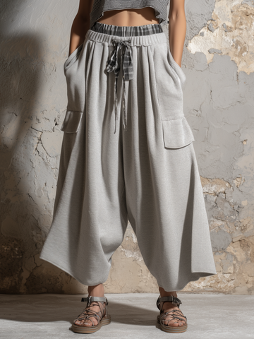 Gray Knit Cargo Balloon Pants