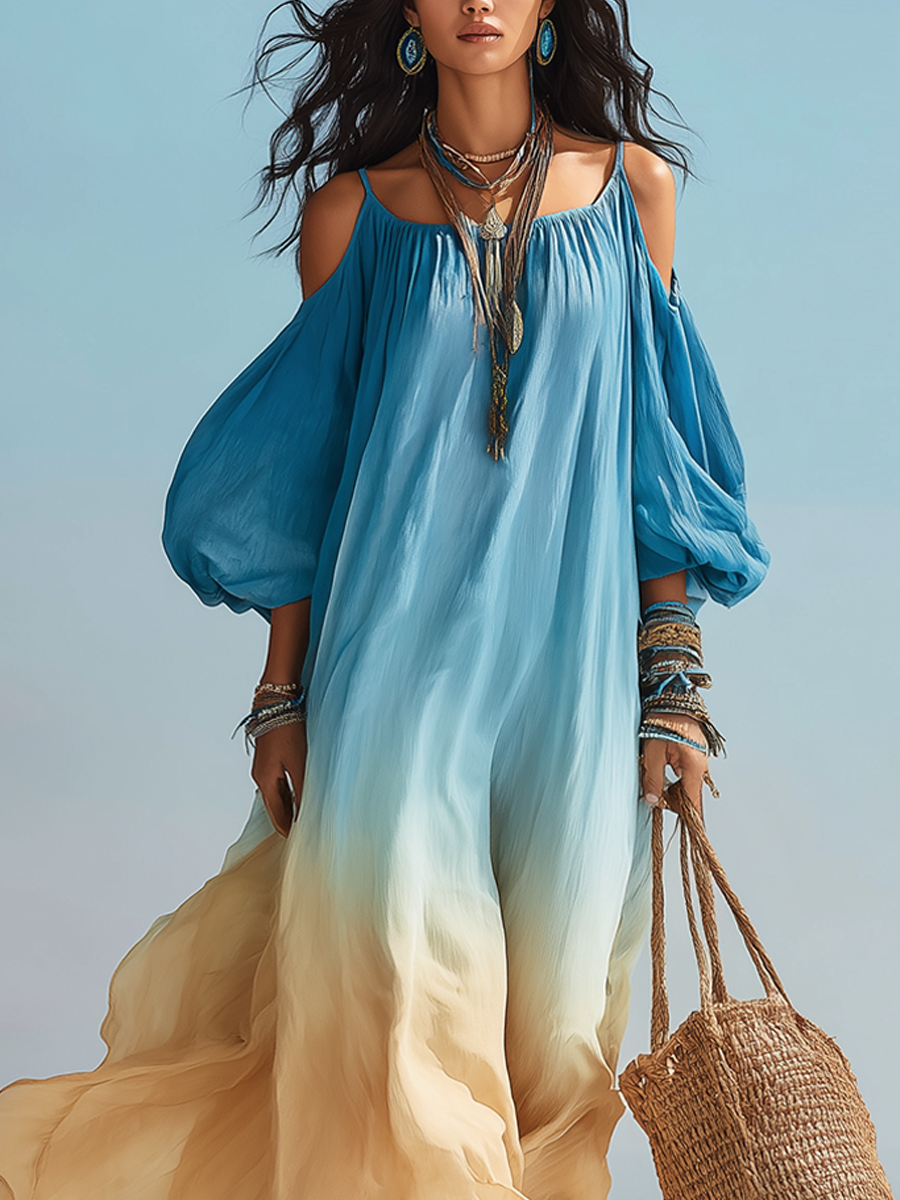 Dreamy Gradient Off-shoulder Flowing Resort Maxi Dress